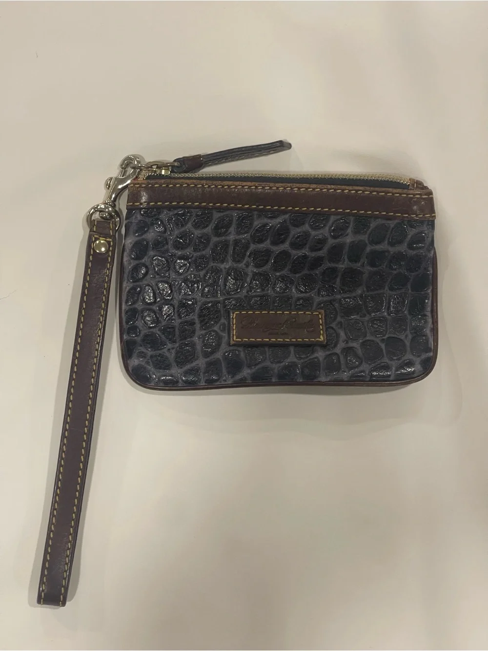 Dooney & Bourke Black-Brown Wallet Wristlet Croc Embossed leather